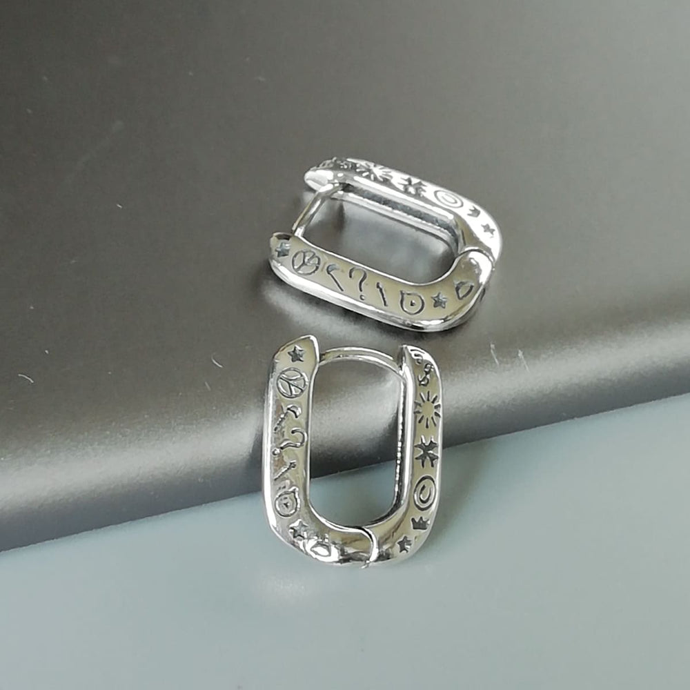 Sterling Silver Rectangle Hoops with Symbols | Engraved | E1051 - by Oneyellowbutterfly