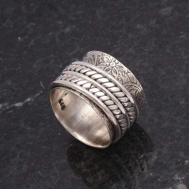Rings Sterling silver ring Textured Spinner Meditation ring,Silver spinner band Mother ring,Fidget Organic Real Silver jewelry