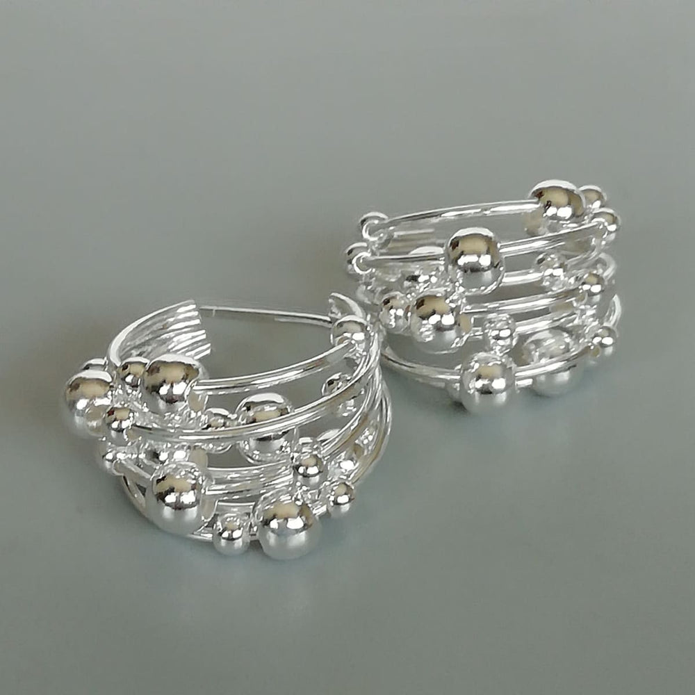 Sterling Silver Rings Ear Hoops | Rings and Beads | Ball | Galaxy | Silver | E933 - by Oneyellowbutterfly