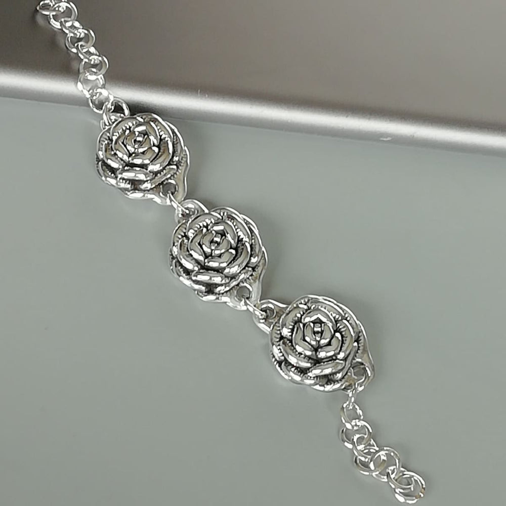Sterling Silver Rose Bracelet | Electroformed | Wrist Chain | Pretty Gift for her | B105 - by Oneyellowbutterfly