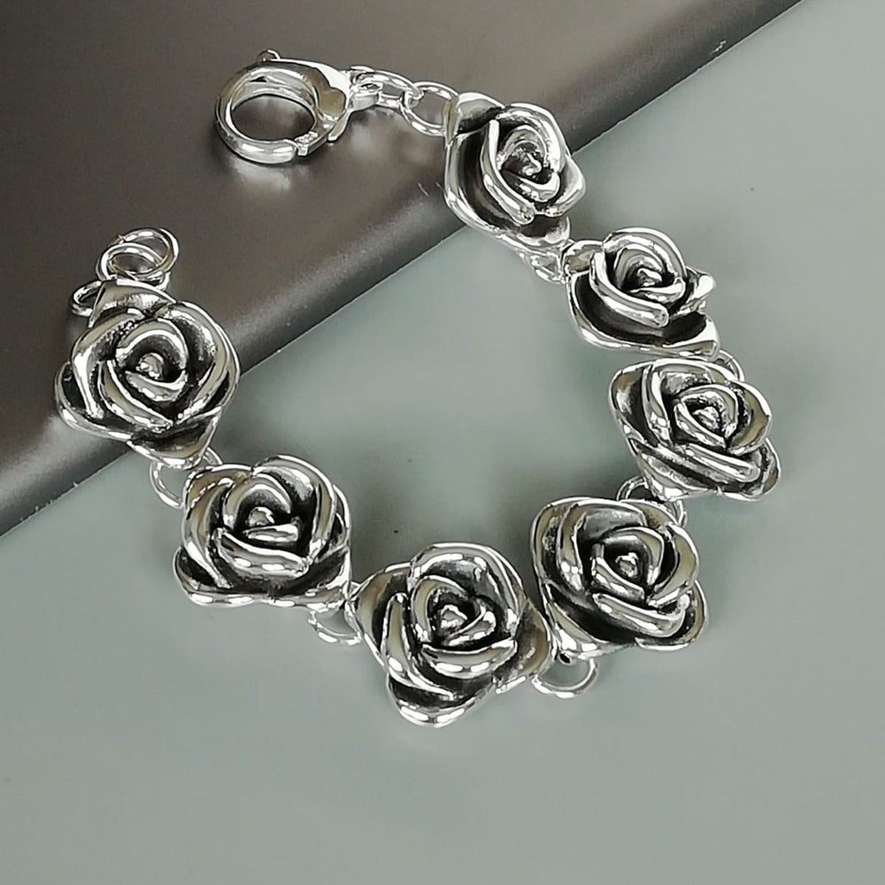 Sterling Silver Rose Bracelet | Electroformed | Wrist Chain | Pretty Gift for her | B106 - by Oneyellowbutterfly