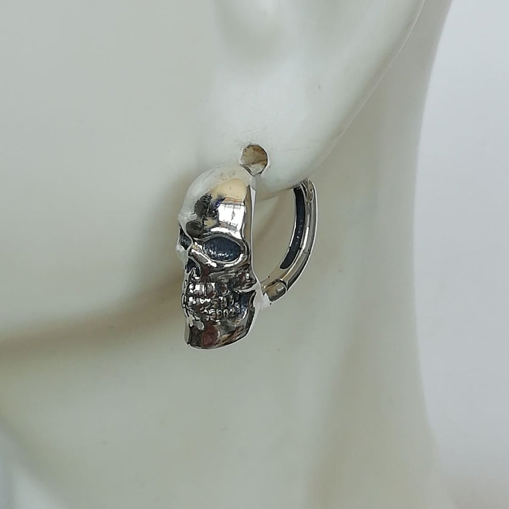 Sterling Silver Skull Hoops | 14 Mm Ear | Punk | Halloween | Skull Earrings | Hippie | E1081 - by Oneyellowbutterfly