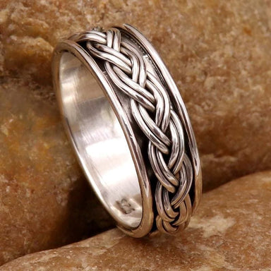 Sterling Silver Spinner Ring,Braid Design Ring,Handmade Ring,Oxidized Finish Ring,Silver Spin Ring,Braided Ring - by InishaCreation