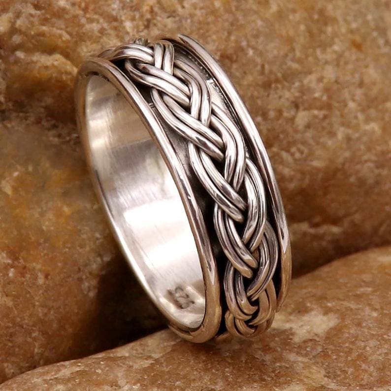 Sterling Silver Spinner Ring,Braid Design Ring,Handmade Ring,Oxidized Finish Ring,Silver Spin Ring,Braided Ring - by InishaCreation
