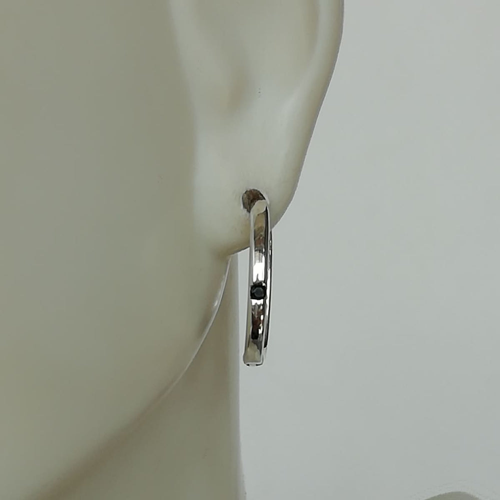 Sterling Silver Square Hoops with a Black Cubic Zirconia | Geometric | E1052 - by Oneyellowbutterfly