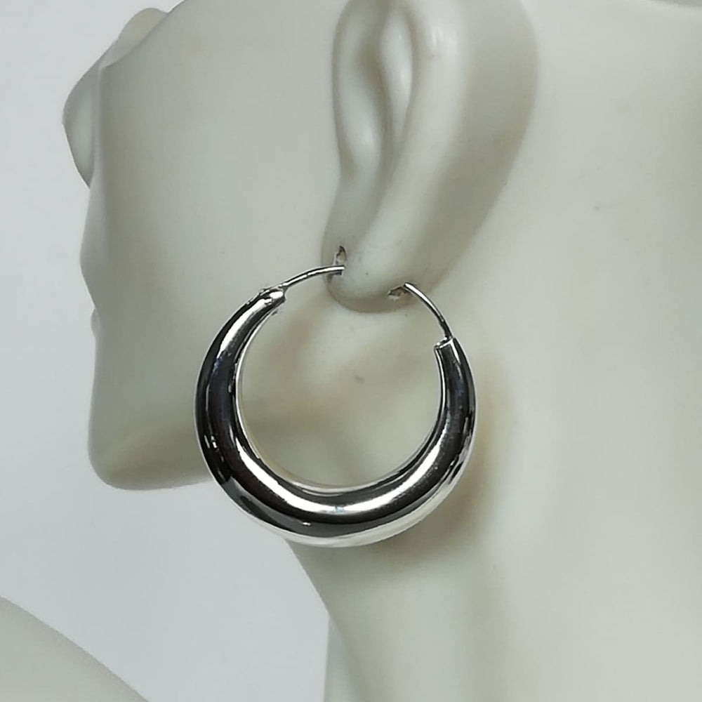 Sterling silver statement hoops | 30 mm ear | Crescent | Broad and chunky | E1024 - by OneYellowButterfly
