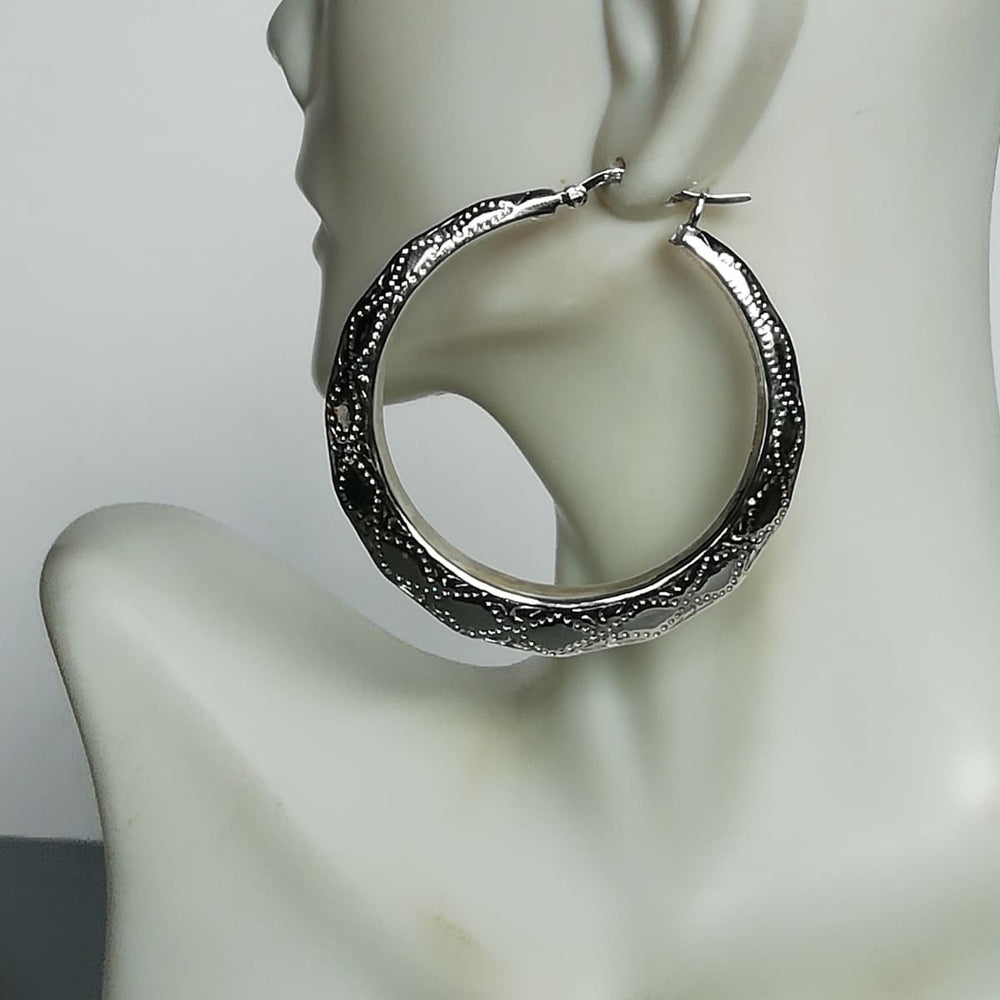 Sterling silver statement hoops | Engraved | Crescent ear | Broad and chunky | E977 - by OneYellowButterfly