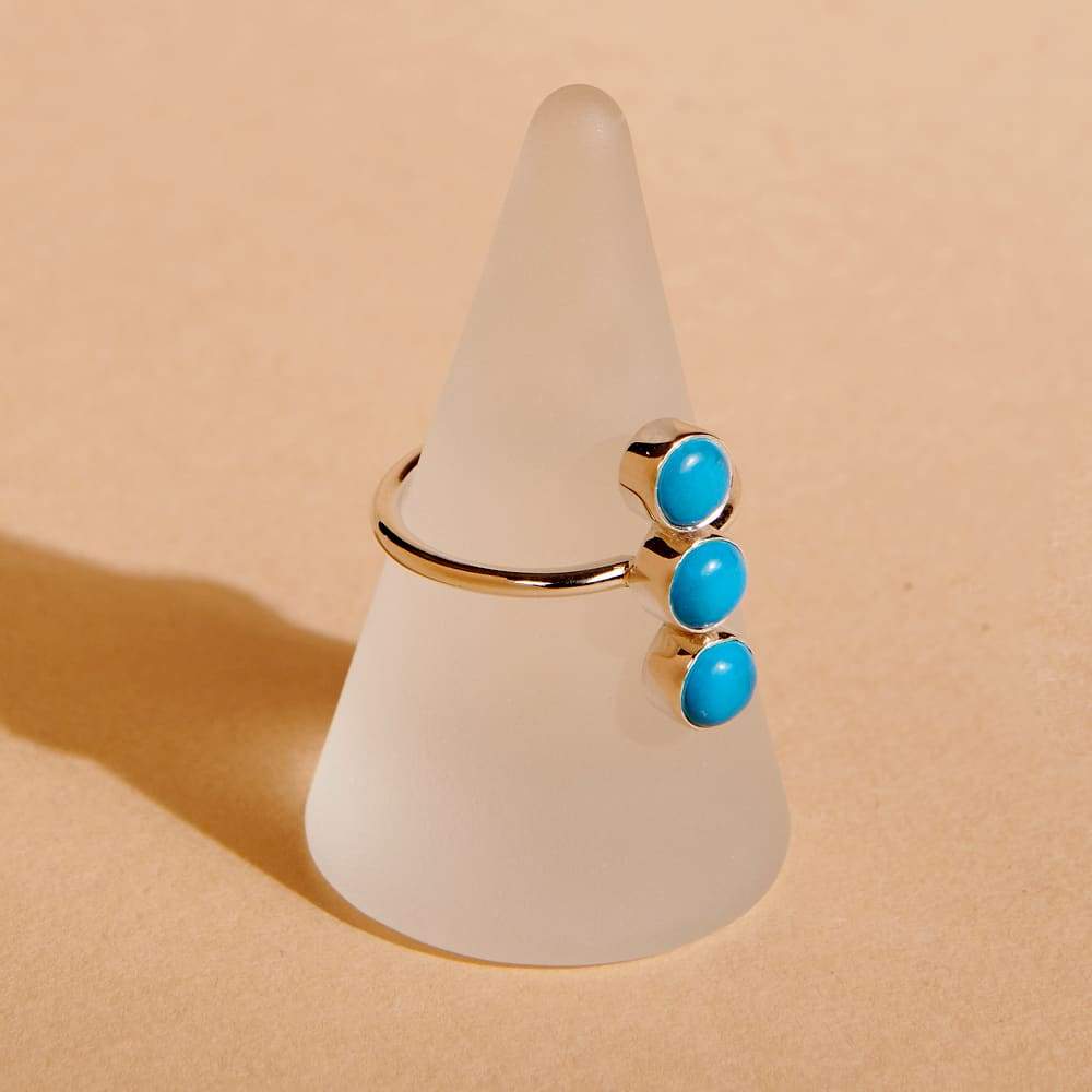 Rings Sterling Silver Three Arizona Turquoise Ring Sleeping Beauty Gemstone Gift for Women Handmade Jewelry Boho Dainty - by 