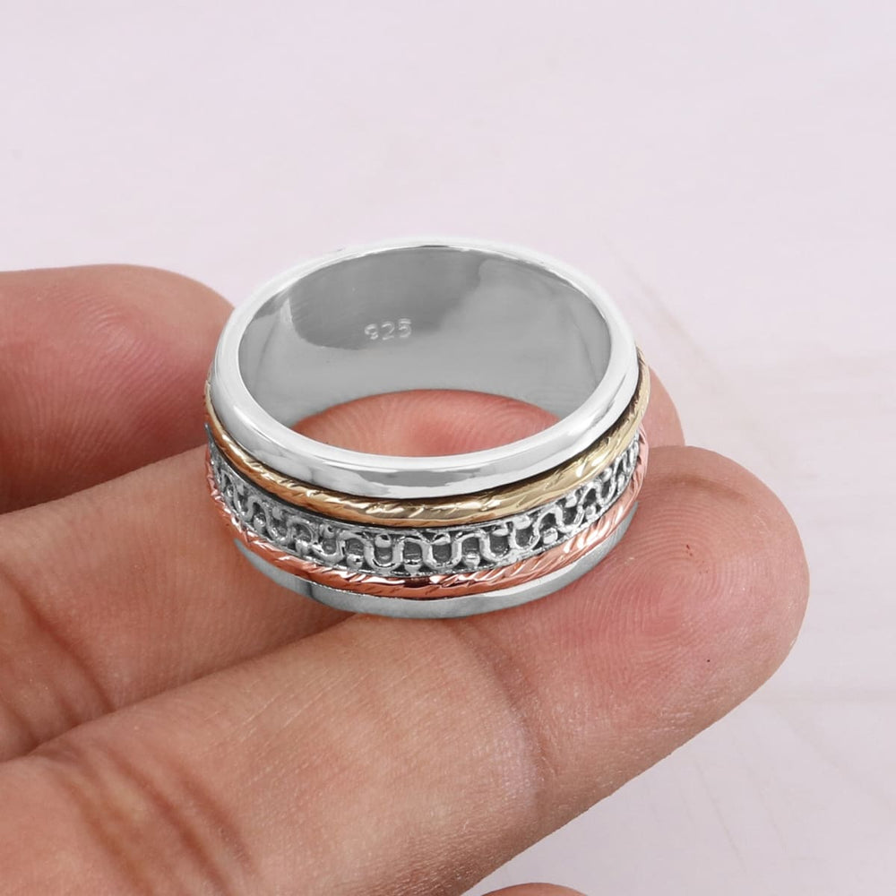 rings Sterling Silver Three Spinner Meditation Yoga Ring Stress Handmade Thumb Fidget Worry Anxiety Boho Promise - by Rajtarang