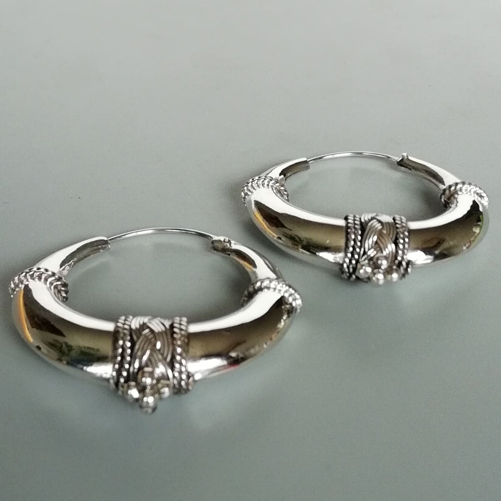 Sterling silver Tibetan hoops | 35 mm chunky | Ethnic hooP | Silver jewelry | E1022 - by OneYellowButterfly