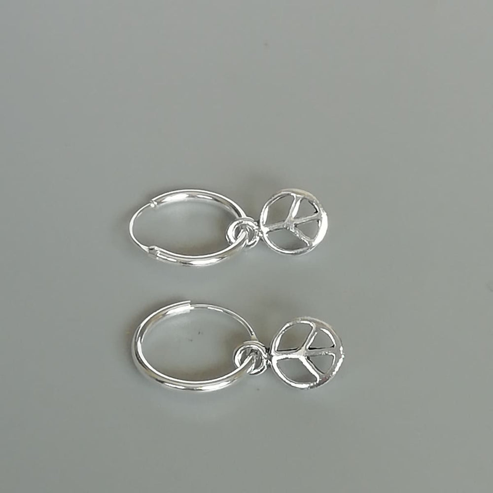 earrings Sterling silver tiny peace charm hoop | 12 mm | Hippie ear hoops | Bohemian jewelry | Charm | E862 - by OneYellowButterfly
