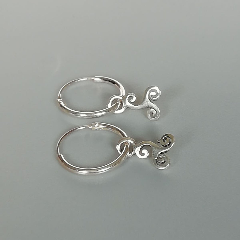 Sterling Silver Triskele Charm Hoops | Small Hoop Earrings with | 12mm Ear | Balancing | Silver | E351 - by Oneyellowbutterfly