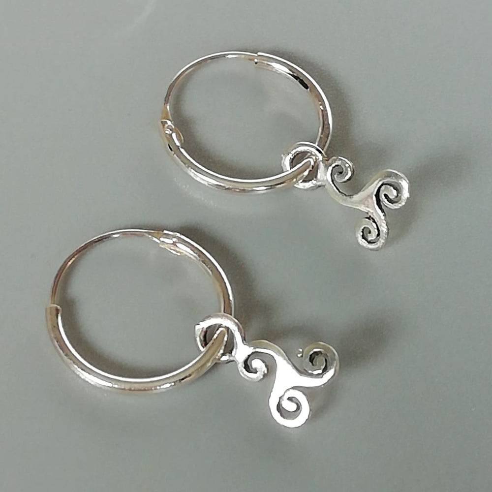Sterling Silver Triskele Charm Hoops | Small Hoop Earrings with | 12mm Ear | Balancing | Silver | E351 - by Oneyellowbutterfly