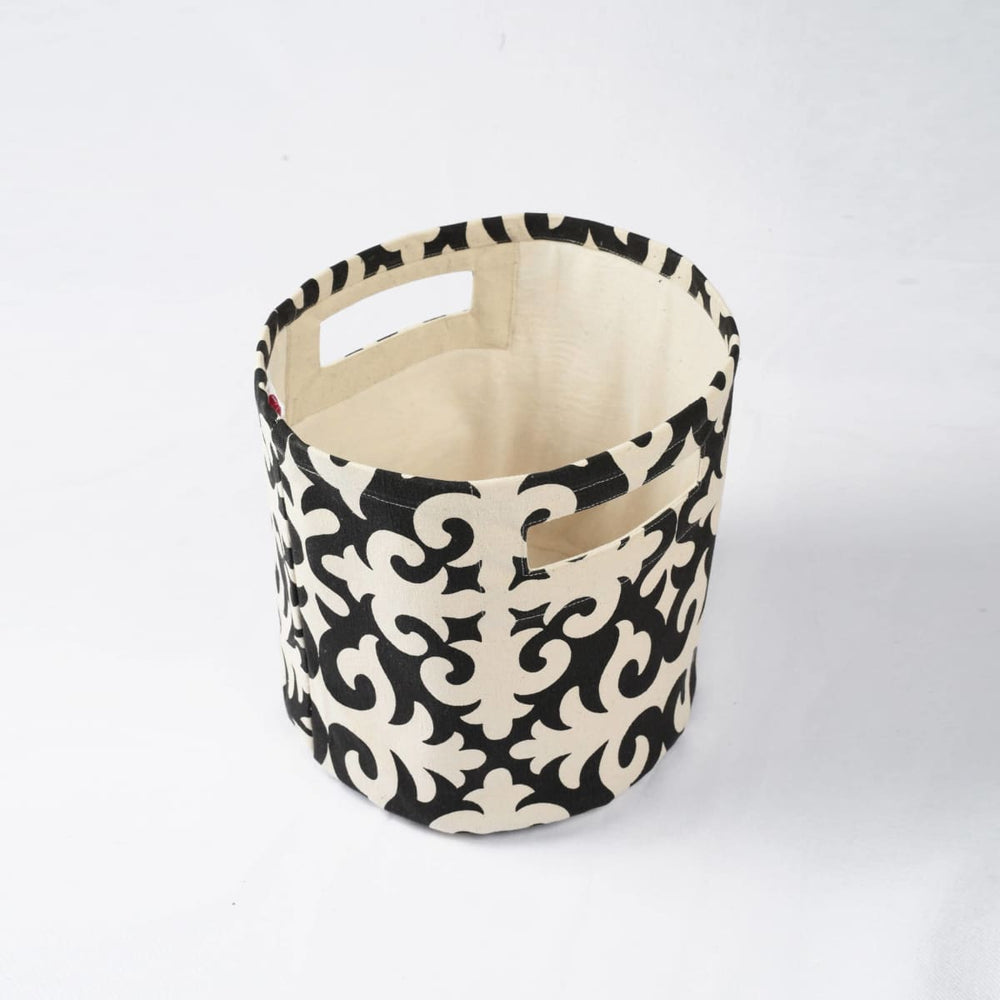 Storage Basket Cotton Canvas Fabric Shyrdak Print Black And White Storage Laundry Size 10x10 Inches - By Vliving