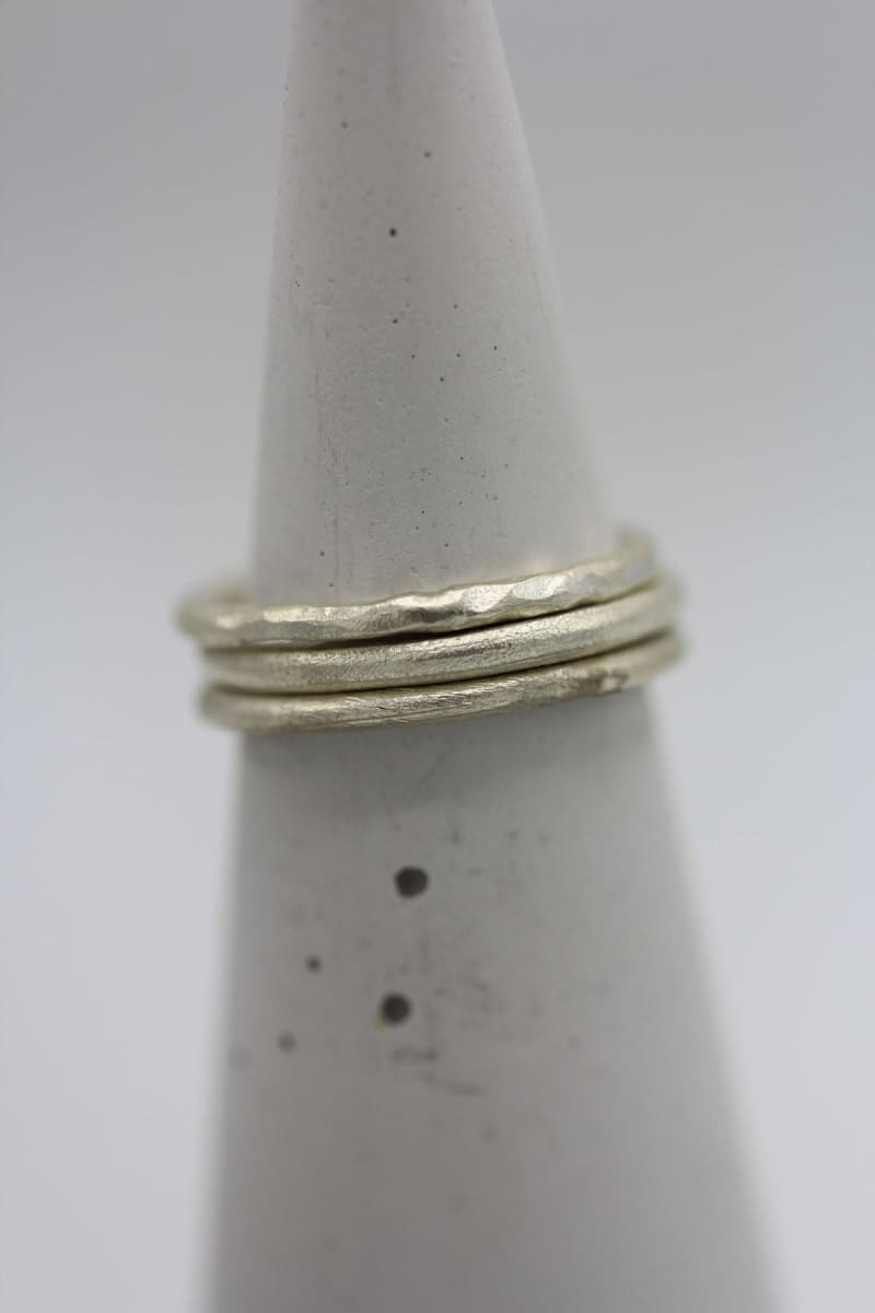 Rings STR7 Handmade silver stackable rings with plain and hammered surface - set of 3