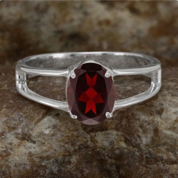 Stunning Garnet Ring 925 Sterling Silver January Birthstone Gemstone Red Stone Gift for her - by Inishacreation