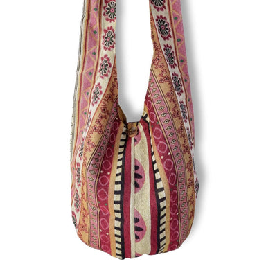 Stylish Vegan Boho Crossbody Bag - Durable Native Woven Fabric With Chic Flower Print - By Ohethno