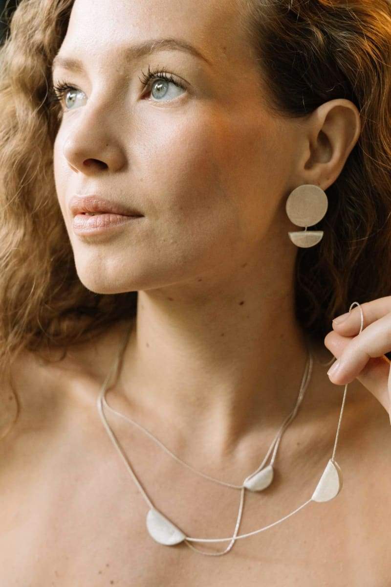 Earrings SunMoon stud-dangle short earrings in silver