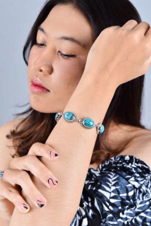 Superb Real Turquoise Silver Bracelet for Women Adjustable Bohemian - by Aurolius