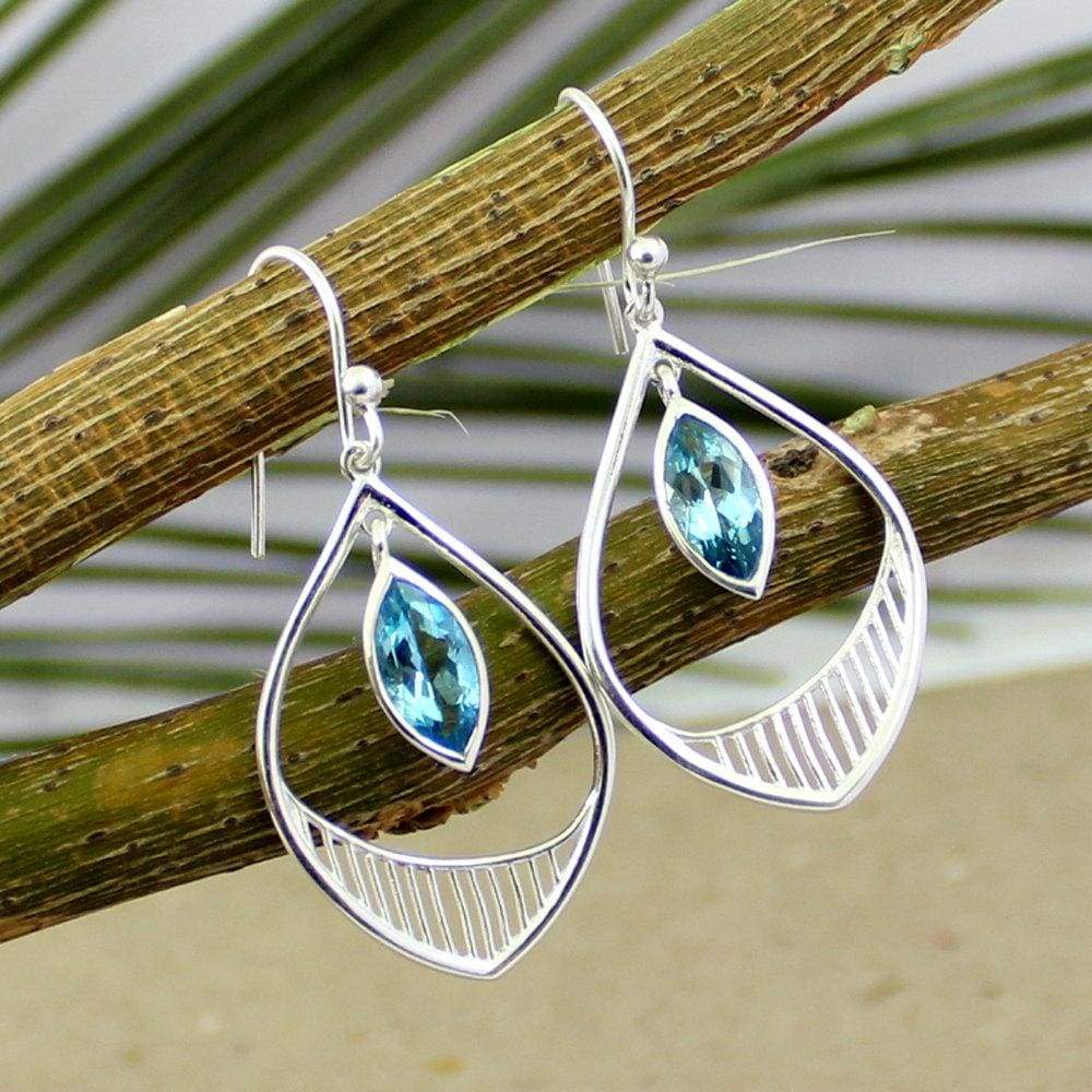Earrings swiss blue topaz earring artisan silver jewelry