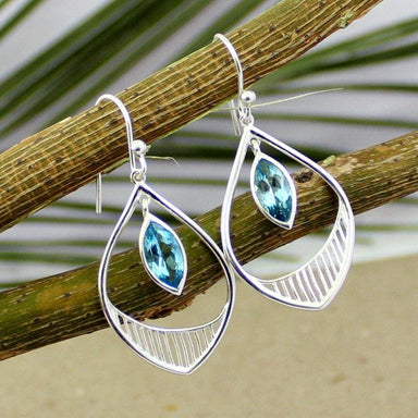 Earrings swiss blue topaz earring artisan silver jewelry