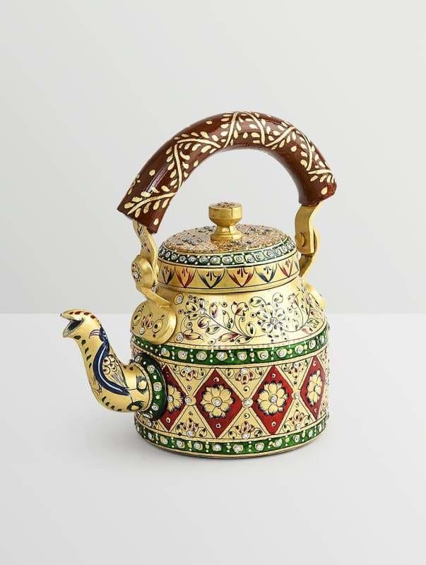 Painted Teapots Handpainted Kaushalam Royal Jaipur Teapot in Aluminium Yellow