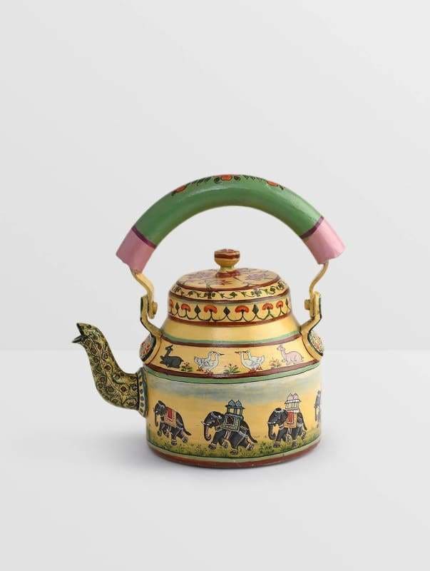 KAUSHALAM HAND PAINTED TEA CETTLE : WALKING ELEPHANT - Painted Teapots