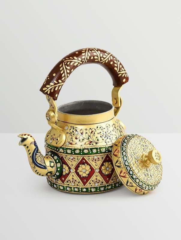Painted Teapots Handpainted Kaushalam Royal Jaipur Teapot in Aluminium Yellow