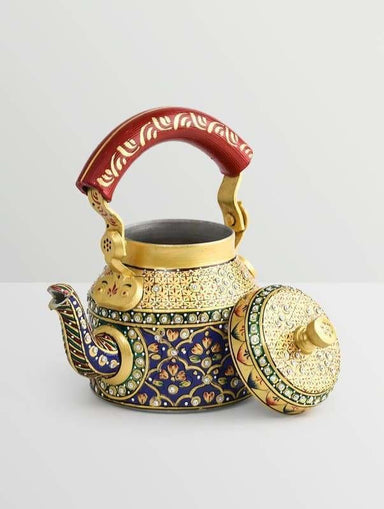 Painted Teapots Handpainted Kaushalam gold & blue diamond Teapot in Aluminium