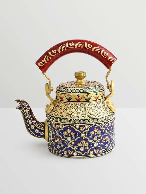 Painted Teapots Handpainted Kaushalam gold & blue diamond Teapot in Aluminium