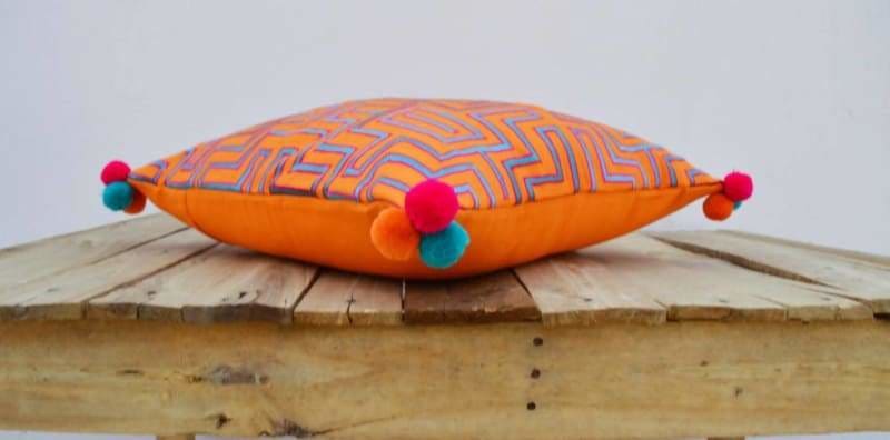 Tangerine pillow cover embroidered mola style pillows standard size 16X16 inches - Pillows & Cushions