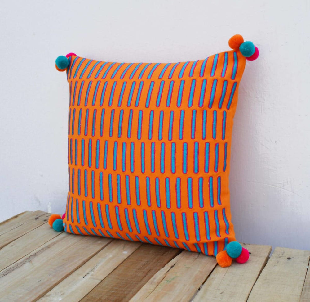 Tangerine Pillow Cover Embroidered Mola Style Pillows Standard Size 16x16 Inches - By Vliving