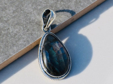 Teardrop Labradorite Pendant Sterling Silver Blue Gemstone Woman Jewelry Artisan Birthday Gift - By Tanabanacrafts