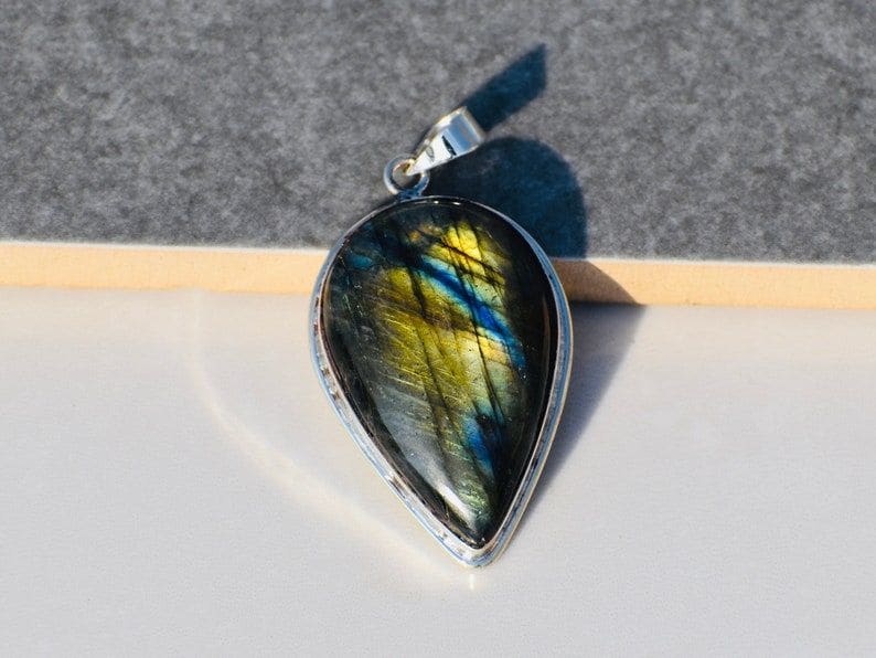 Teardrop Labradorite Pendant Sterling Silver Natural Gift For Her Handmade Birthstone Everyday - By Tanabanacrafts