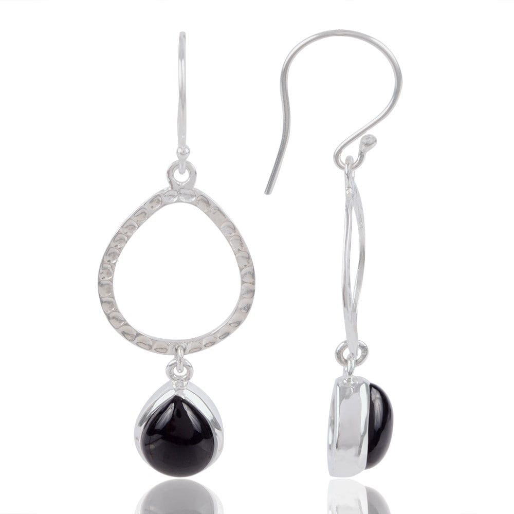 Textured Black Onyx Earring Sterling Silver Dangel Drop Gemstone Gift for Women’s - by Rajtarang