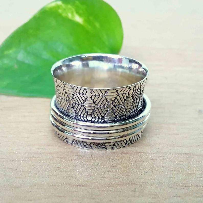 Rings Textured Sterling silver ring,Meditation ring,Silver spinner band love ring,Fidget ring Statement jewelry