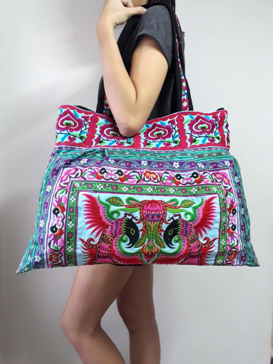 Thai Embroidered Ethnic Shoppers Hmong Tote Bag - by lannathaicreations