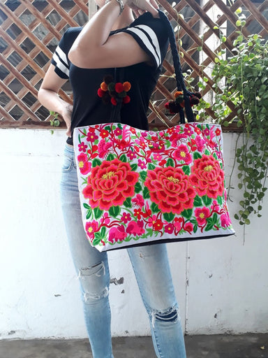 Thai Embroidered Shoppers Tote Bag - by lannathaicreations