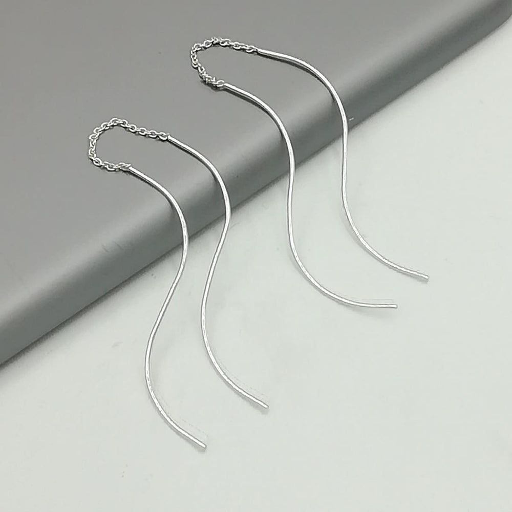 Threader Earrings | Silver Ear Thread | Boho | Thread Danglers | Pull through Earring | Sterling Silver | Earrings for her | E131 - by 