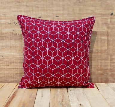 Red Throw Pillow Cover Cotton Cushion Embroidered Geometric Pattern Bohemian Moroccan Standard Size 16x 16 - By Vliving