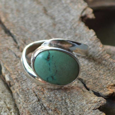 rings Tibetan Turquoise Ring -Turquoise Gemstone -Bezel -Oval and Sterling Silver -Classic Custom Made Jewelry Nickel Free - by 