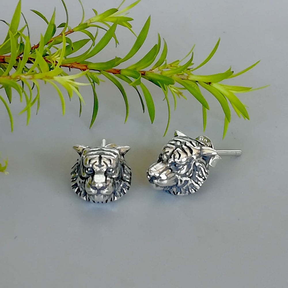 Tiger Head Ear Studs | Earrings | Ear | Animal | Silver Jewelry | Sterling Silver | Lovers Gift | E1076 - by Oneyellowbutterfly