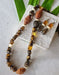 Tiger’s Eye Glass And Carved Wood Heads Necklace Earring Set - By Warm Heart Worldwide