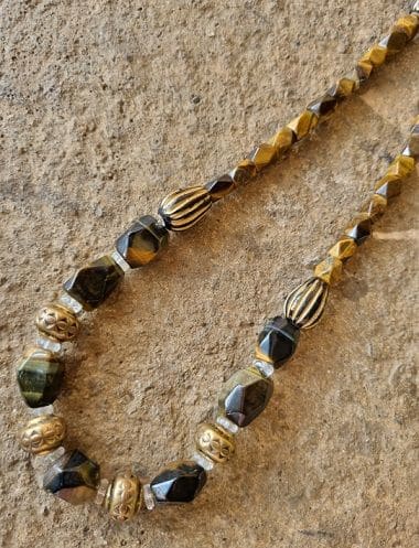 Tiger’s Eye Wood And Glass Beads Necklace - By Warm Heart Worldwide