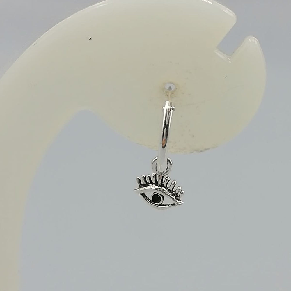 Earrings Tiny evil eye charm hoops | Sterling silver of ra | Charm hoop earrings | 12mm ear | Wanderlust jewelry | Boho |E356 - by 