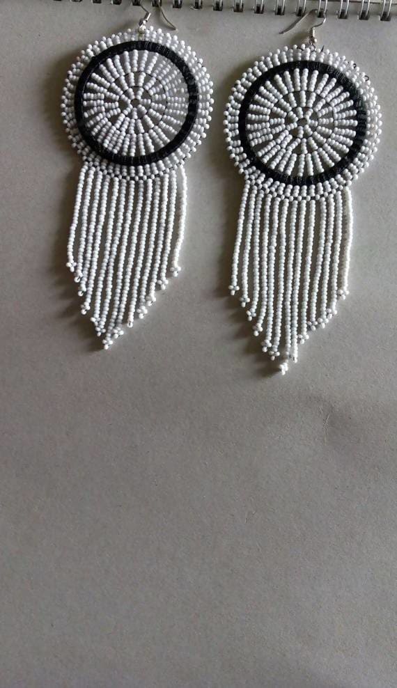 earrings African beaded White Beaded Zulu Fringe Gift for her Tribal Moms gi - Title by Naruki Crafts