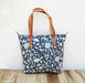 Tote Bag Laminated Cotton Indigo Floral Print Kalamkari Folk Leather Trims Zip Closure Everyday Bag. - By Vliving