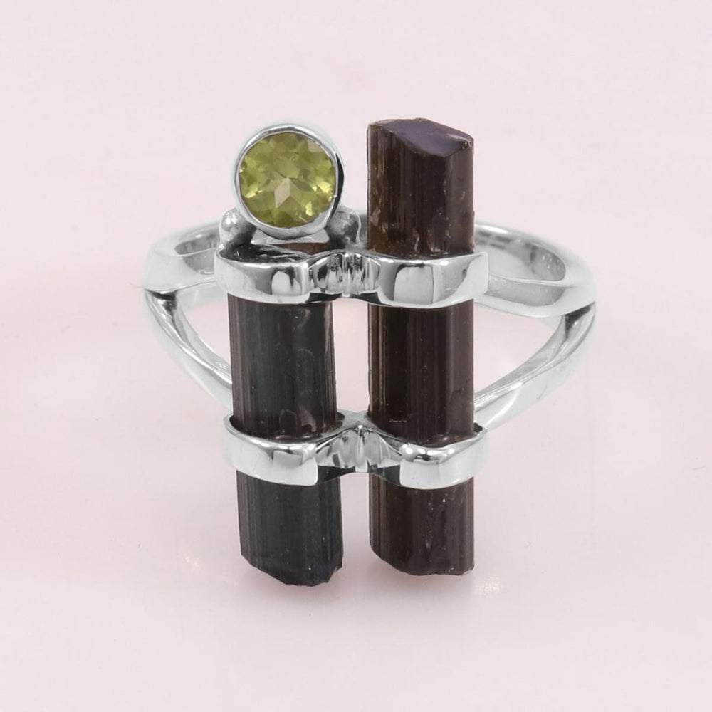 Tourmaline Ring Peridot 925 Sterling Silver Gemstone Handmade Birthstone - by Rajtarang