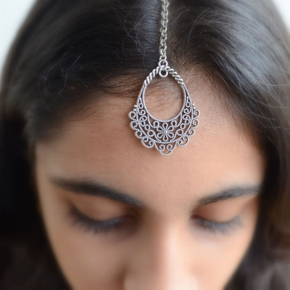 Traditional Indian Maang Tikka Set Gold Silver Hair Accessories Forehead — Discovered
