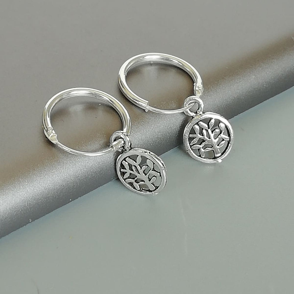 Tree of life charm hoop | Sterling silver 12 mm earrings | Lucky hoops | Bohemian jewelry | Wanderlust | E886 - by OneYellowButterfly